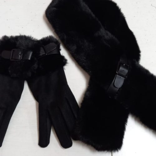 סט כפפות וצעיף פרוותי אלגנטי ואיכותי